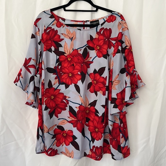 Liz Claiborne Violet and Red Floral Blouse with Ruffled Sleeves Blouse Size 2X - Picture 9 of 9
